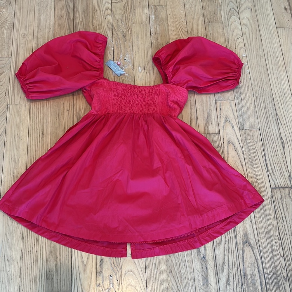 NWT Maeve by Anthropologie Puff Sleeved Red Dress Petite Medium - Picture 6 of 11